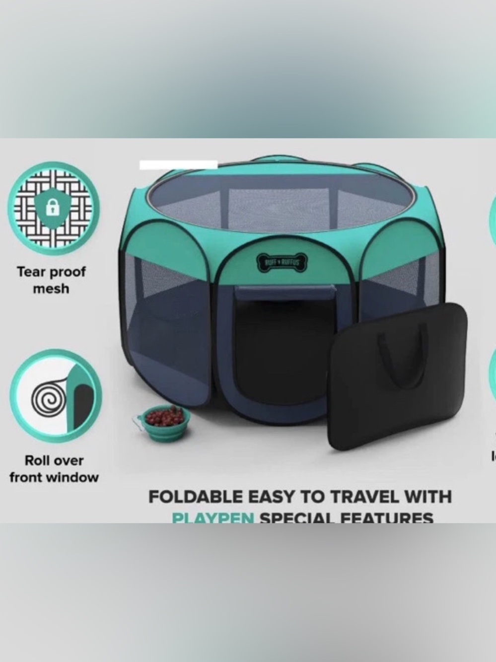 Portable Foldable Small Pets Playpen - Teal/Navy